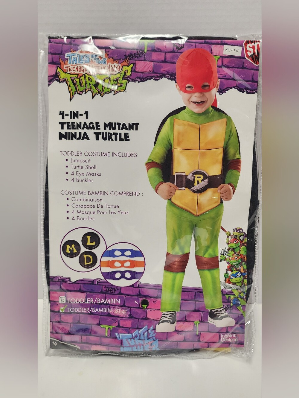 3T-4T Boy Teenage Mutant Ninja Turtles Toddler Halloween 4 in 1 Costume NEW